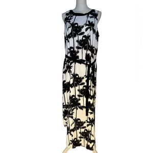 Kenzie Black & White Floral Tropical Belted Maxi Dress L
